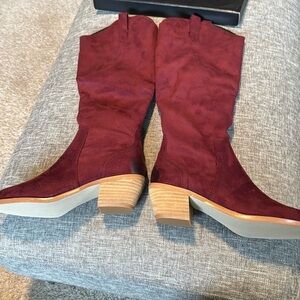 CCOCCI Red Heeled Boots Suede Western Style Stacy western knee high